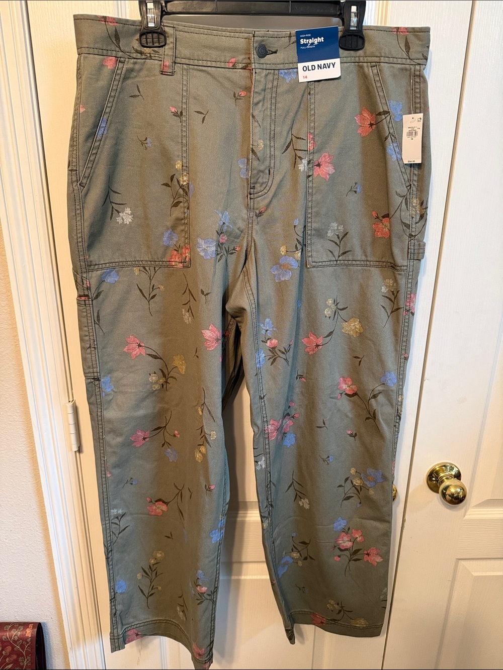 Old Navy Olive Green Floral Wide-Leg Cargo Pants